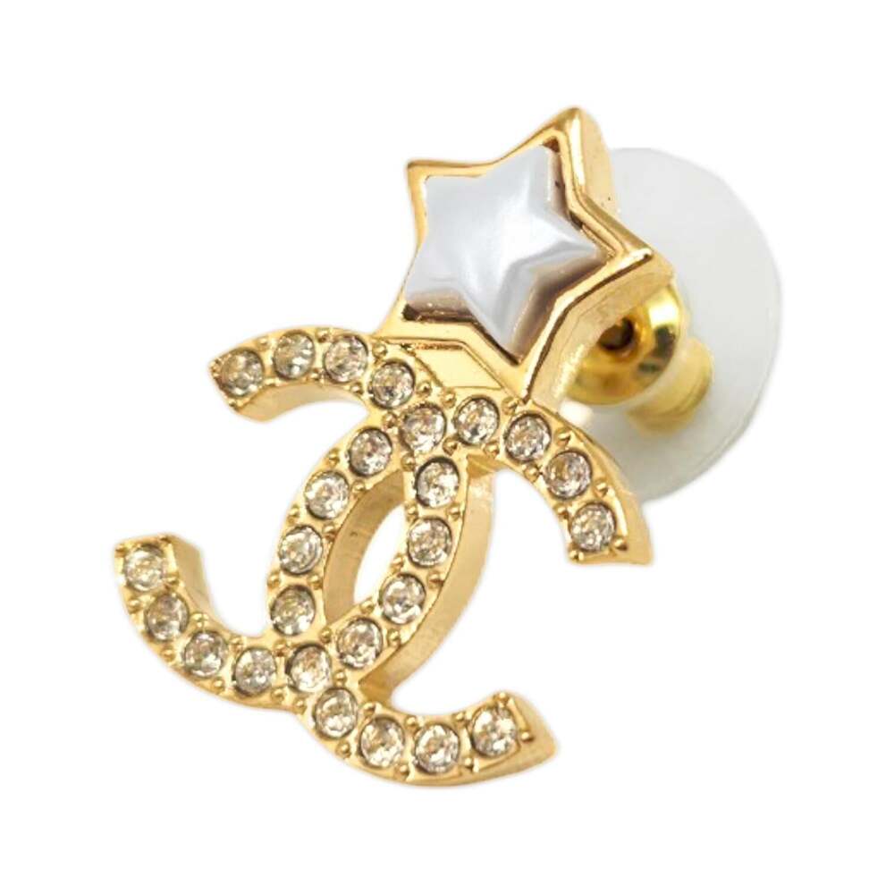 Chanel Cc Logo Star Earrings Gold-Tone #246678C11B - Picture 2 of 7